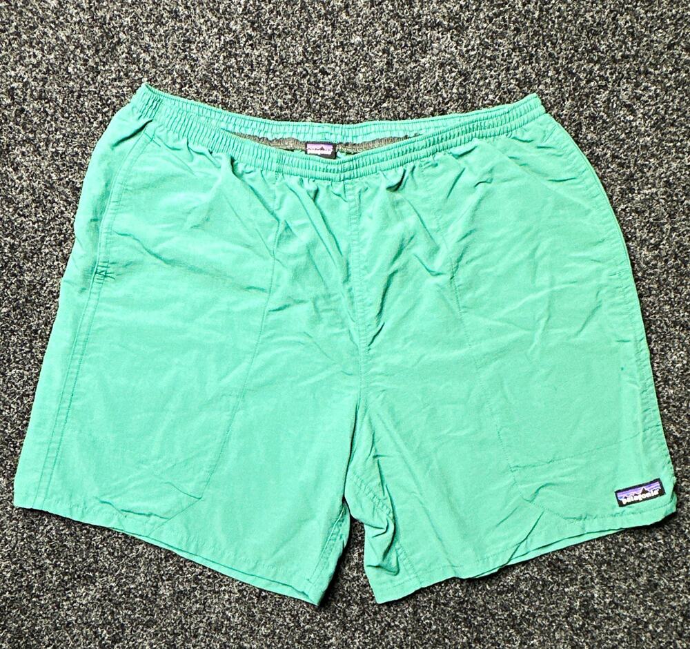 Patagonia Swim Trunks Mens L Green Solid Drawstring Elastic Waist Regular